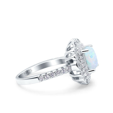 Vintage Style Solitaire Accent Cushion Wedding Ring Lab Created White Opal 925 Sterling Silver